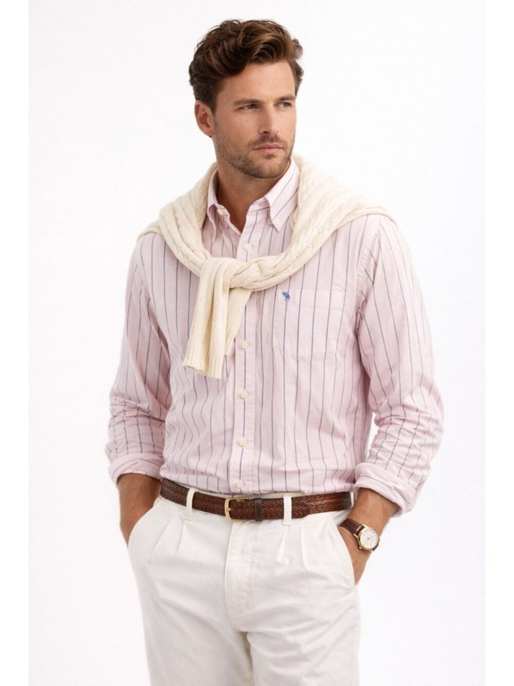 VTG Abercrombie & Fitch Muscle Pink Blue Men Striped Button Down Shirt XXL Prepp